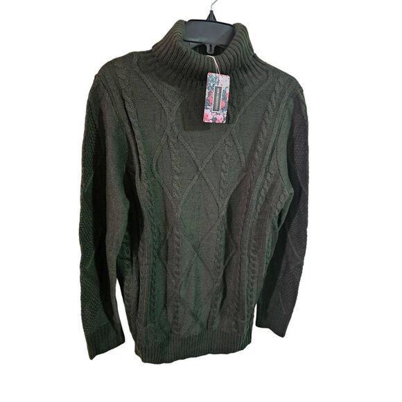 HWOKEFEIYU Women's Turtleneck Cable Knit Long Sleeve Pullover Sweater Dark Khaki - Picture 9 of 9